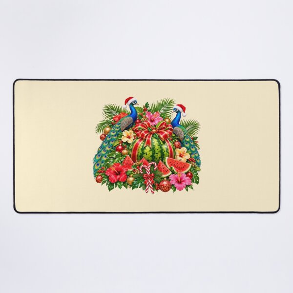 Item preview, Tropical Christmas Elegance – Watermelon and Peacocks designed and sold by annenambiro.