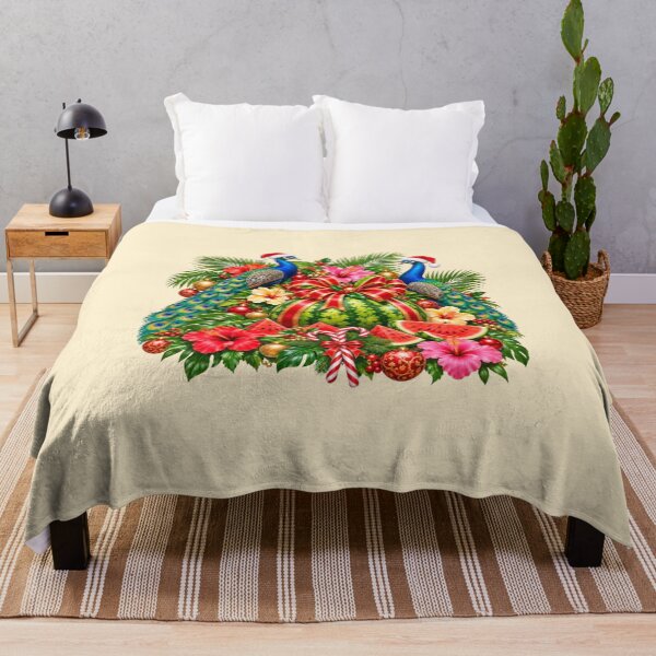 Item preview, Tropical Christmas Elegance – Watermelon and Peacocks designed and sold by annenambiro.