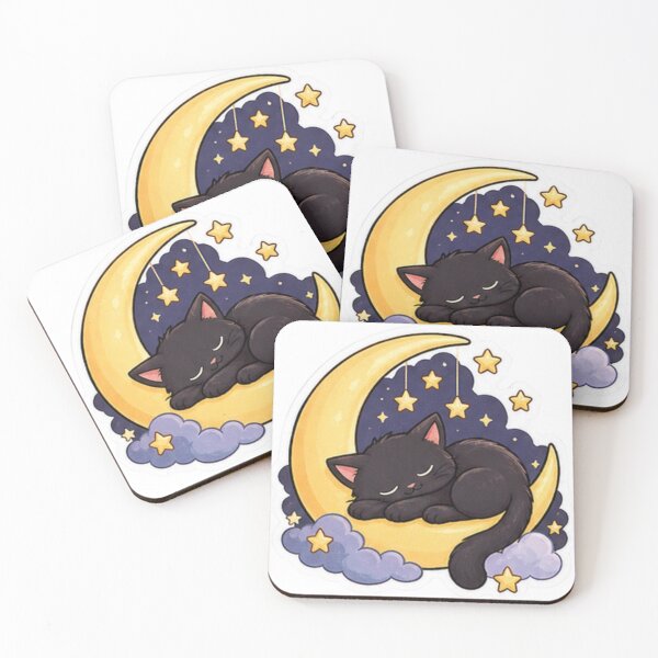Item preview, Sleepy Black Cat on Golden Crescent Moon with Stars designed and sold by manexus.