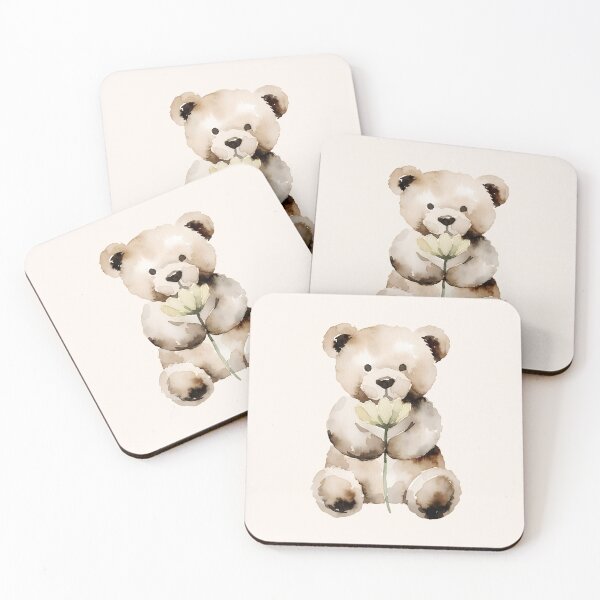 Item preview, Vintage Watercolor Teddy Bear Holding a Flower designed and sold by joymikim.