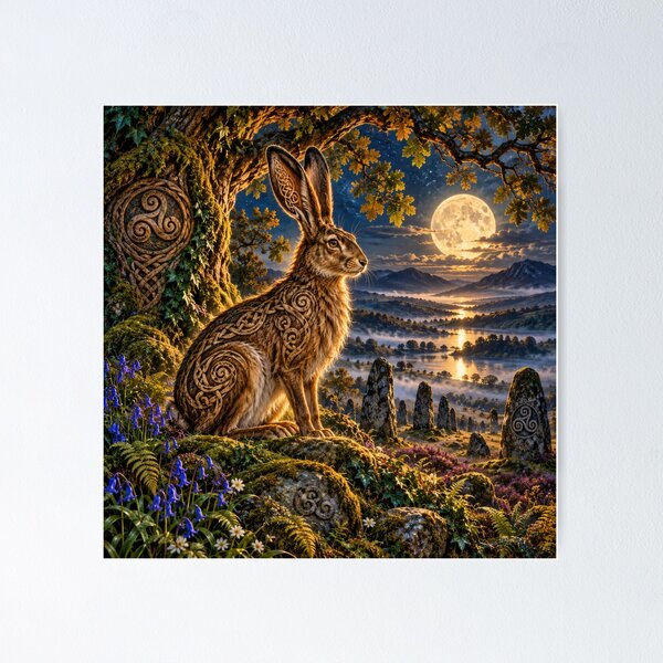 Item preview, The Moonlit Celtic Hare – Mystical Pagan Wildlife Fantasy Art designed and sold by thewandswant.