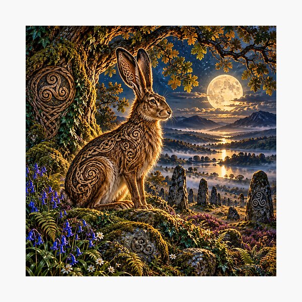 Item preview, The Moonlit Celtic Hare – Mystical Pagan Wildlife Fantasy Art designed and sold by thewandswant.