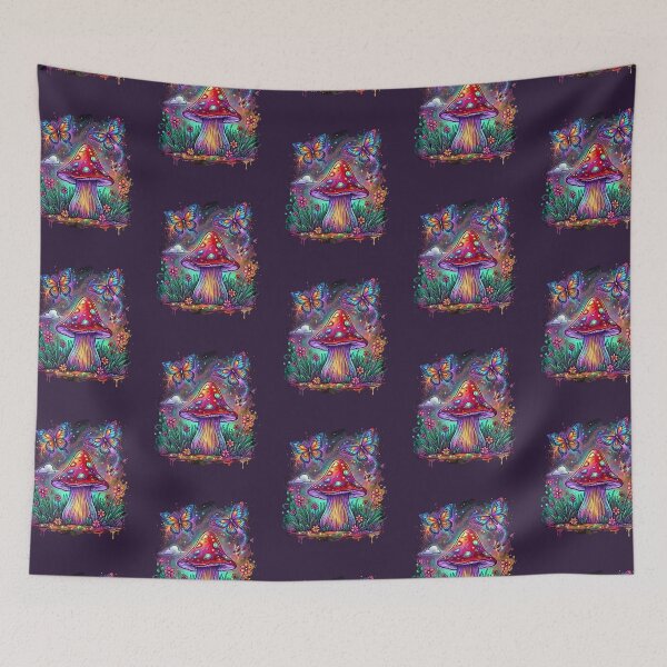 Item preview, Cosmic Mushroom and Butterflies - Psychedelic Galaxy Nature Art designed and sold by Chroma Dreams .