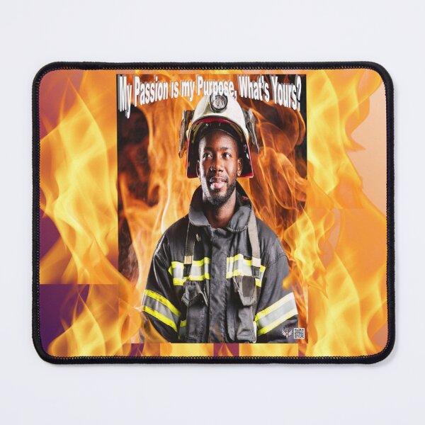 Item preview, a firefighter in a helmet in front of fire looking exhausted, in the style of vibrant, high-male designed and sold by UartC1.
