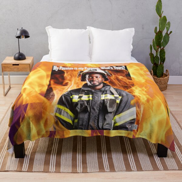 Item preview, a firefighter in a helmet in front of fire looking exhausted, in the style of vibrant, high-male designed and sold by UartC1.