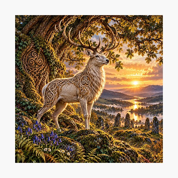 Item preview, Guardian of the Ancient Oak – Celtic White Stag Fantasy Art designed and sold by thewandswant.
