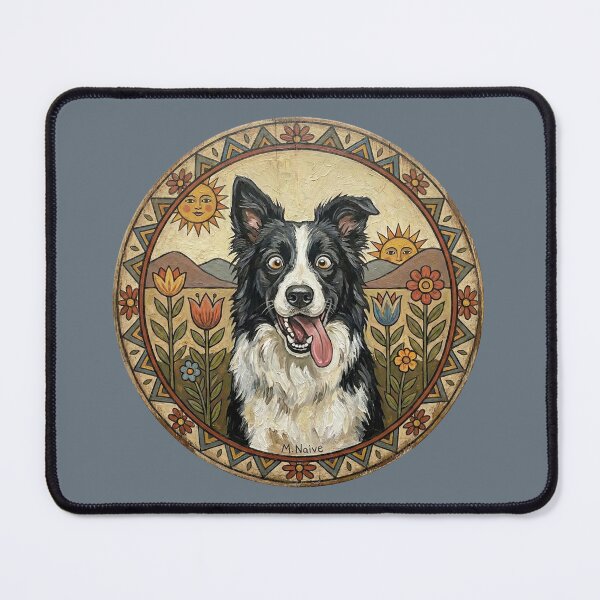 Item preview, Border Collie Folk Art Print: Naive Pastoral Dog Roundel designed and sold by FreiherrPK.
