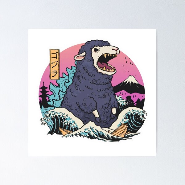 Item preview, Kaiju Sheep Roar Japanese Ukiyo-e Wave Godzilla Style Sticker  Main Tag: designed and sold by ORI.