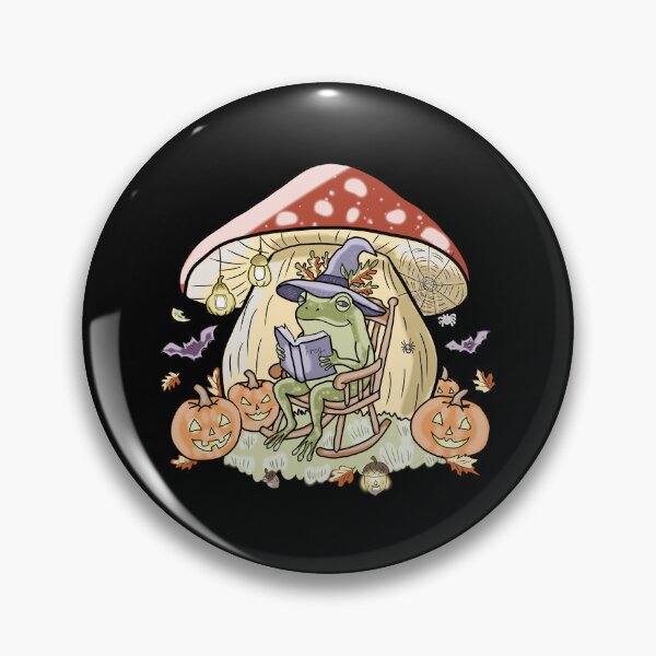 Item preview, Frog Reading Book Under Mushroom Halloween Spooky goblincore illustration  designed and sold by LeshanArt.