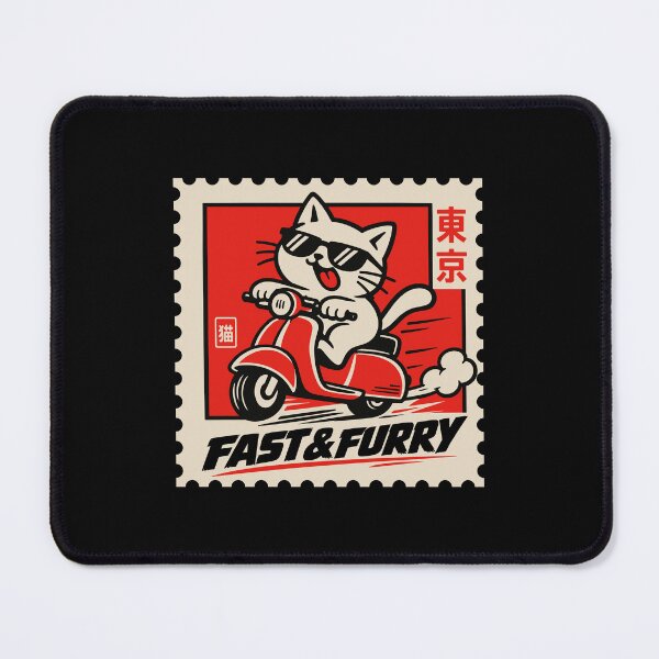 Item preview, FAST & FURRY – Retro Japanese Scooter Cat designed and sold by DesignGraphica.