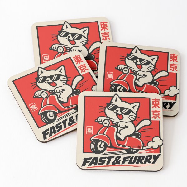Item preview, FAST & FURRY – Retro Japanese Scooter Cat designed and sold by DesignGraphica.