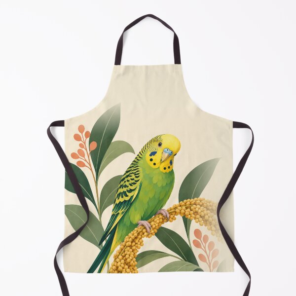 Item preview, Curious Green and Yellow Budgie – Botanical Parakeet Illustration designed and sold by astersgraphics.