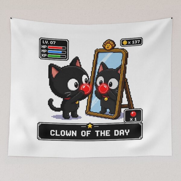 Item preview, Clown of the Day Retro RPG Game Pixel Black Cat designed and sold by blairvina9028.