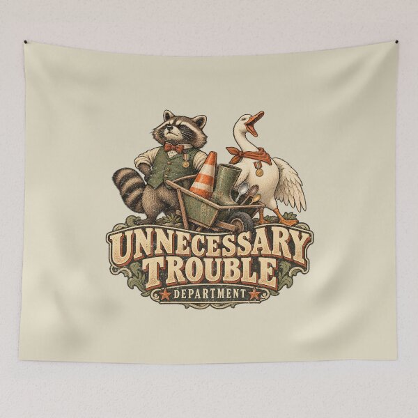 Item preview, Unnecessary Trouble Department – Funny Raccoon and Goose designed and sold by AwesomeBeyondLimits.