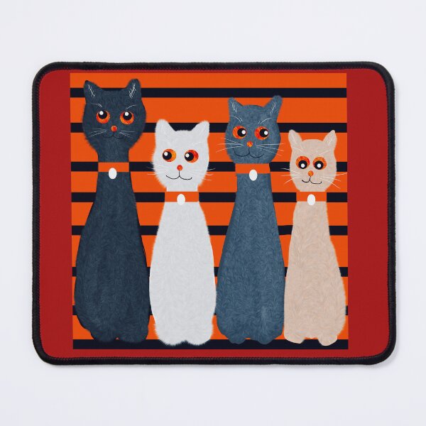 Item preview, Four Cartoon Cats on Striped Background designed and sold by Elaine M Hayward .