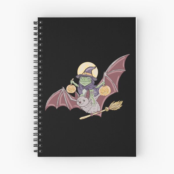 Item preview, Goblincore Frog Witch Riding Bat Halloween Pumpkin Cottagecore Illustration  designed and sold by LeshanArt.
