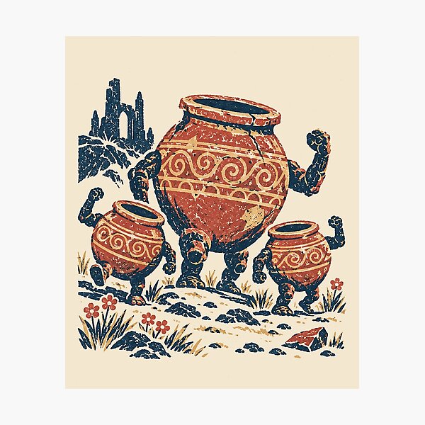 Item preview, Living Jars of Elden Ring – Vintage Linocut Warrior Jar Illustration designed and sold by ChickenFund.
