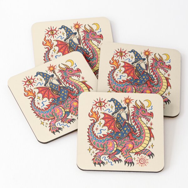 Item preview, Wizard Riding Dragon Whimsical Folk Art Celestial Fantasy designed and sold by AmiGraph.