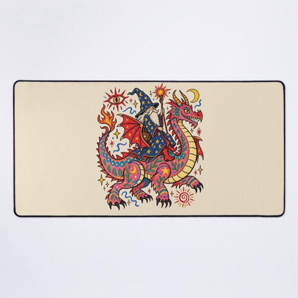 Item preview, Wizard Riding Dragon Whimsical Folk Art Celestial Fantasy designed and sold by AmiGraph.
