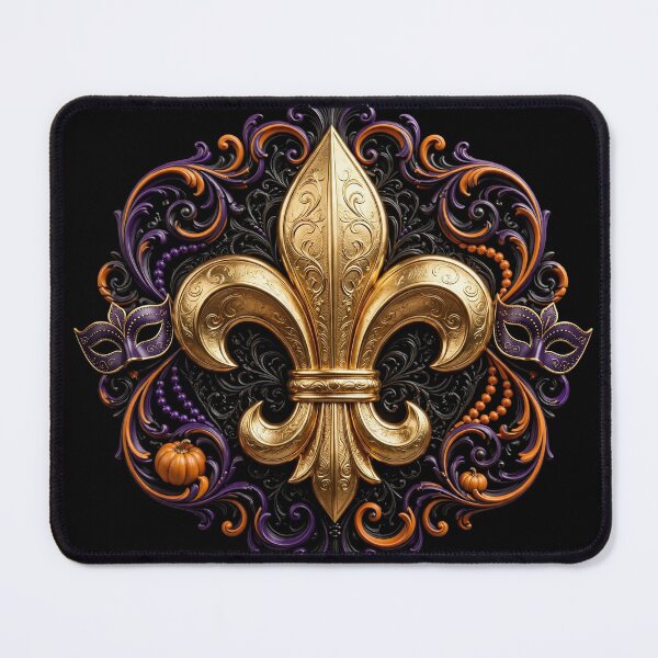 Item preview, Fleur De Lys Halloween Mardi Gras Gold Purple Orange Festive Dark Emblem designed and sold by ProjectNoah.