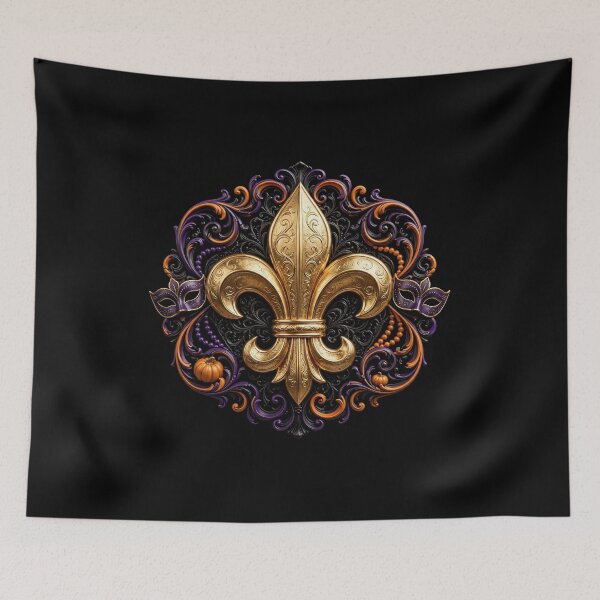 Item preview, Fleur De Lys Halloween Mardi Gras Gold Purple Orange Festive Dark Emblem designed and sold by ProjectNoah.