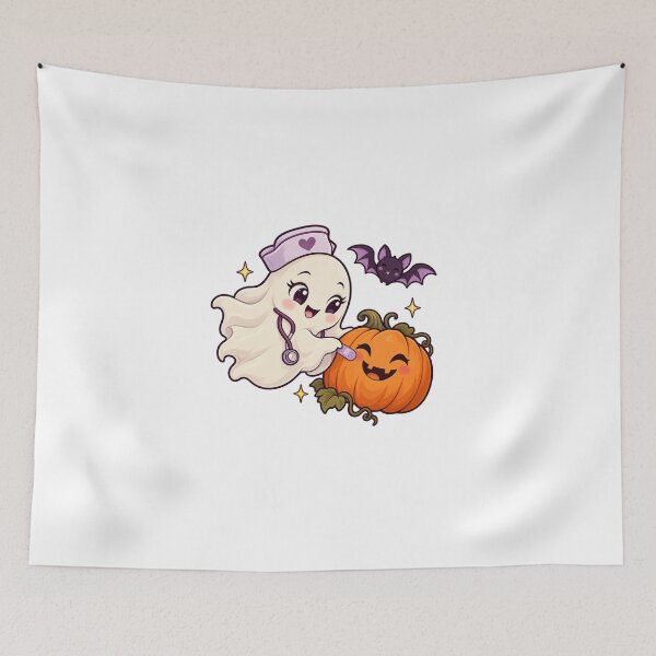 Item preview, Cute Ghost Nurse with Pumpkin – Kawaii Halloween designed and sold by RetroPop23.