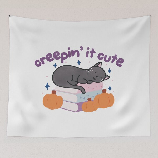Item preview, Creepin It Cute Bookish Black Cat with Books and Pumpkins designed and sold by winterpumpkin.