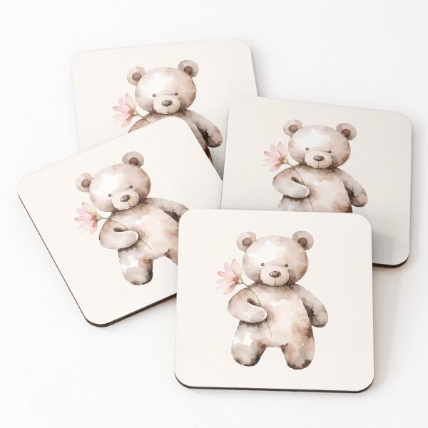 Item preview, Watercolor Teddy Bear Holding a Pink Flower designed and sold by joymikim.