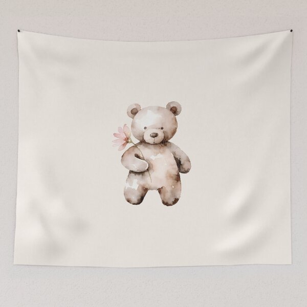 Item preview, Watercolor Teddy Bear Holding a Pink Flower designed and sold by joymikim.