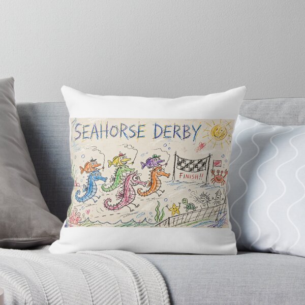 Item preview, Seahorse Derby — Funny Fish Shirt, Fish Jockeys Racing Seahorses Kid Drawing Style designed and sold by ChunksterPrints.