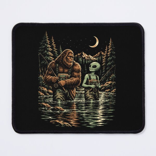 Item preview, Bigfoot Alien Fly Fishing Cryptid Extraterrestrial Outdoor Angler designed and sold by FolkGraphics.