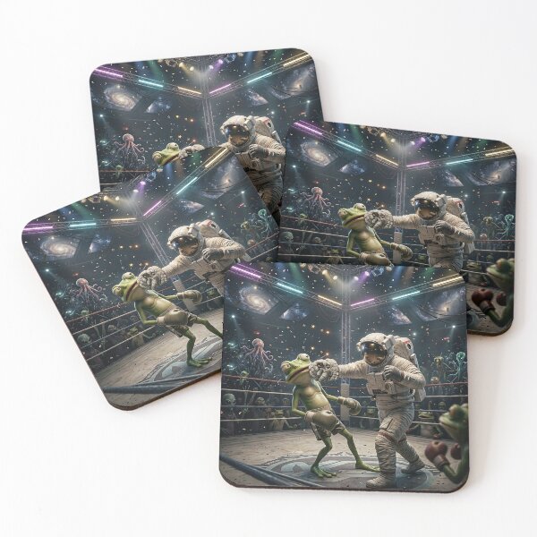 Item preview, Cosmic Boxing Astronaut vs Alien Frog Knockout Galaxy Ring Pop Surrealism designed and sold by Rain-Road.