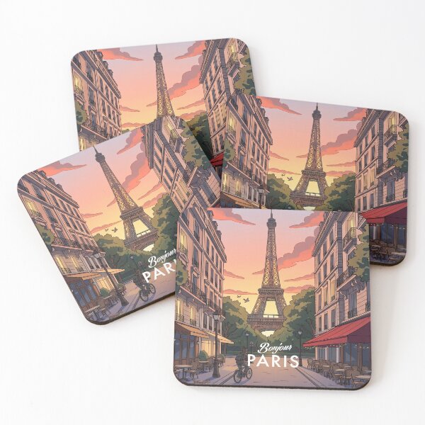 Item preview, Bonjour Paris Eiffel Tower Sunrise Café Romance – Vintage Retro Travel Illustration designed and sold by strandbar.