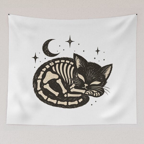 Item preview, Sleeping Skeleton Cat – Gothic Moon and Stars designed and sold by Blink Art Studio.