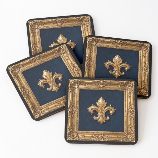 Item preview, Fleur De Lys Gold Ornate Baroque Frame Navy Blue Luxury Wall Art Print designed and sold by ProjectNoah.
