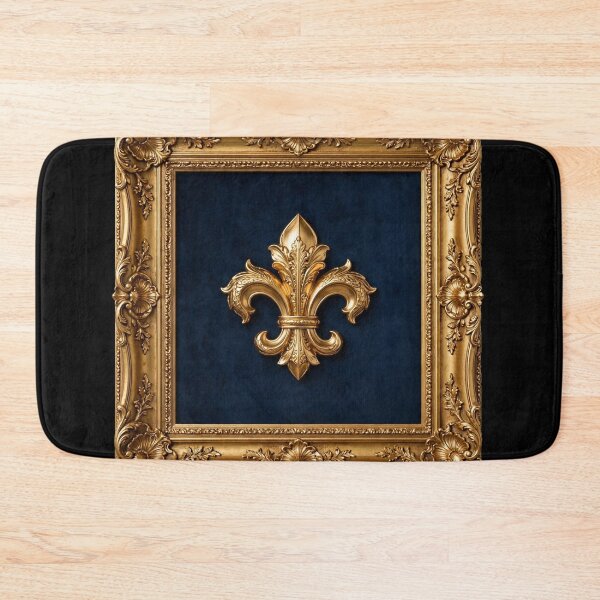 Item preview, Fleur De Lys Gold Ornate Baroque Frame Navy Blue Luxury Wall Art Print designed and sold by ProjectNoah.