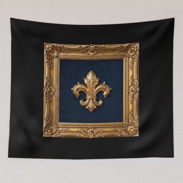 Item preview, Fleur De Lys Gold Ornate Baroque Frame Navy Blue Luxury Wall Art Print designed and sold by ProjectNoah.