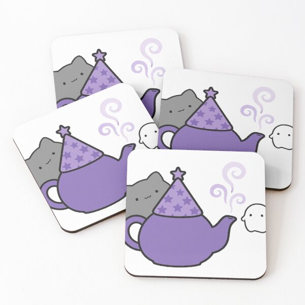 Item preview, Cute Black Cat Witch Teapot Ghost Halloween Kawaii Sticker designed and sold by xiaoxiaochibi.