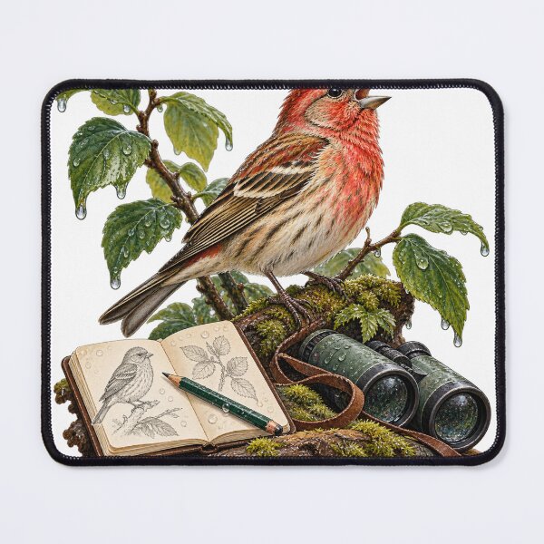 Item preview, Finch Singing in the Rain – Birdwatching Illustration designed and sold by Xnuery.