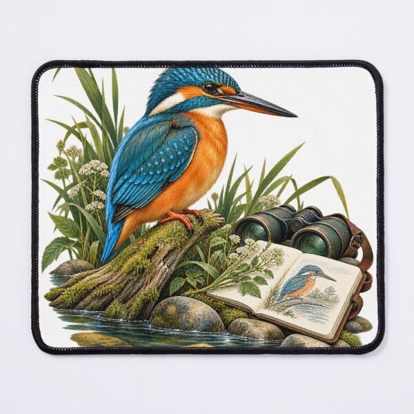 Item preview, Kingfisher by a Quiet River – Birdwatching Illustration designed and sold by Xnuery.