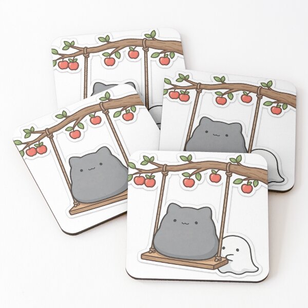 Item preview, Cute Black Cat Ghost Apple Orchard Swing Fall Kawaii Sticker designed and sold by xiaoxiaochibi.