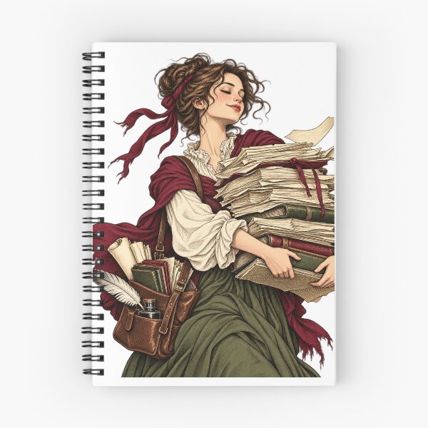 Artikelvorschau, Dichter trägt einen Stapel Manuskripte – Humorvolle Illustration für Schriftsteller entworfen und verkauft von Xnuery.