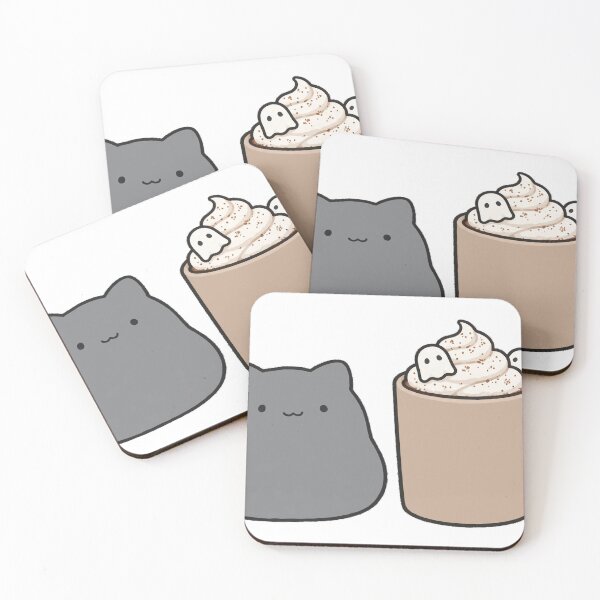 Item preview, Cute Black Cat Ghost Hot Cocoa Marshmallow Fall Kawaii Sticker designed and sold by xiaoxiaochibi.
