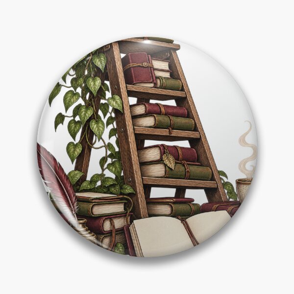 Item preview, Library Ladder with Blank Journals – Writer Humor Illustration designed and sold by Xnuery.