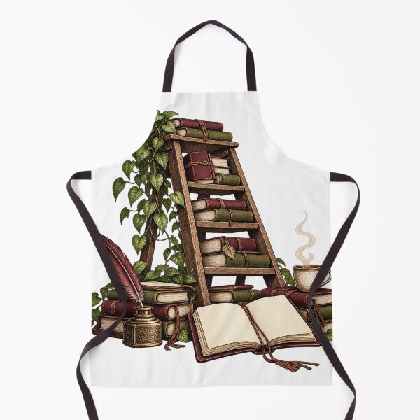 Item preview, Library Ladder with Blank Journals – Writer Humor Illustration designed and sold by Xnuery.