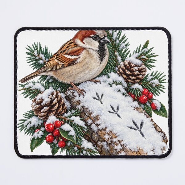 Item preview, Frosted Sparrow Footprints – Winter Birds Illustration designed and sold by Xnuery.