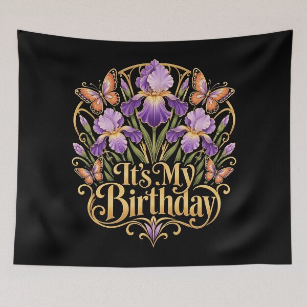 Item preview, It's My Birthday Celebration Iris Flower Butterfly Women designed and sold by FolkGraphics.