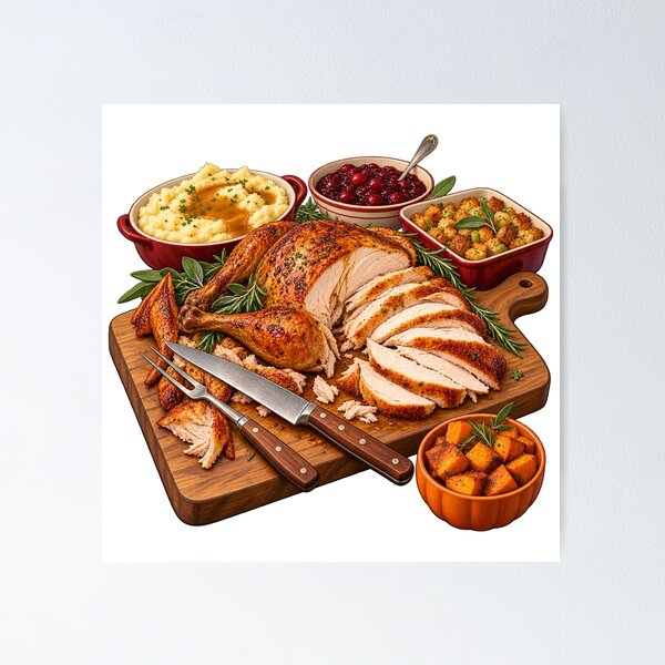 Item preview, Carving Board with Utensils – Thanksgiving Leftovers Illustration designed and sold by Xnuery.