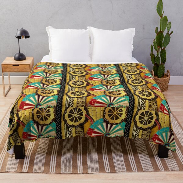 Item preview, Black and Gold African Bogolan and Japanese Fabric Design designed and sold by Connection and Healing Through Art.
