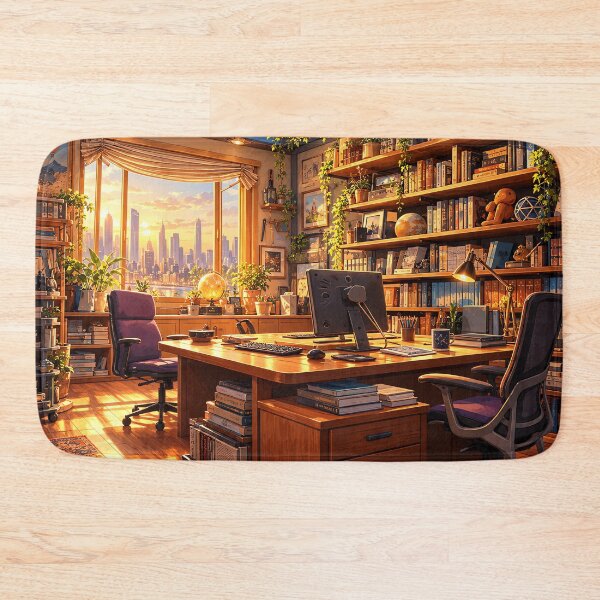 Item preview, Cozy Sunset Office with City Skyline designed and sold by Curio Meridian.